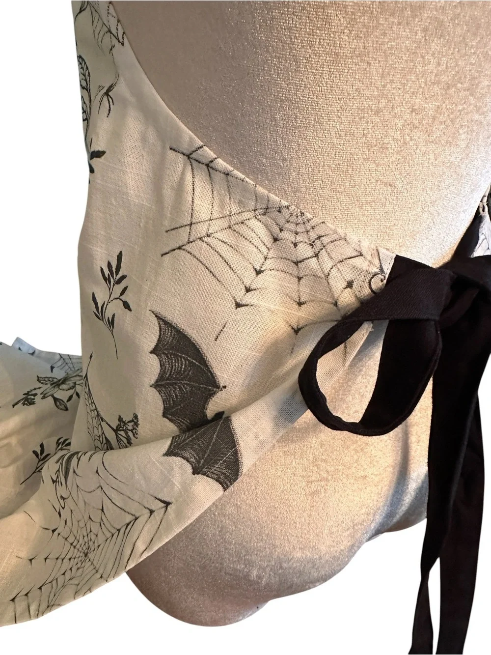 Halloween Spooky Botanical & Bat Apron Cream Black Goth Fall Cooking